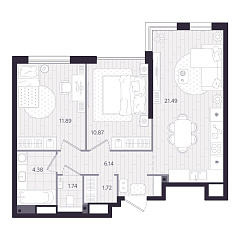 2-комнатная 58,23 м&sup2;