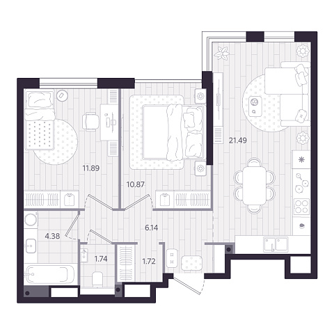 Планировка: Евротрешка 58.2 м² в ЖК Форсо, Зарека