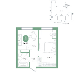 1-комнатная 36,23 м²