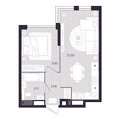 1-комнатная 38,3 м&sup2;