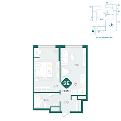 1-комнатная 39,16 м²