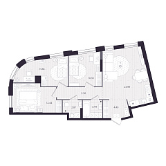 3-комнатная 74,78 м&sup2;