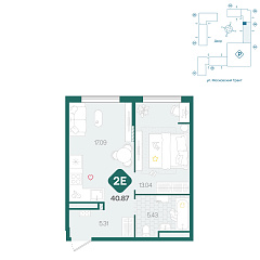 1-комнатная 40,87 м²