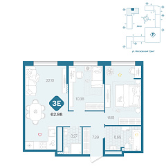 2-комнатная 62,98 м&sup2;
