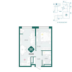 1-комнатная 40,86 м&sup2;