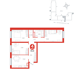 3-комнатная 73,41 м²