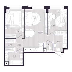 2-комнатная 58,71 м&sup2;