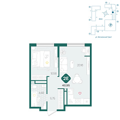 1-комнатная 40,95 м&sup2;