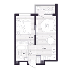 1-комнатная 39,43 м&sup2;