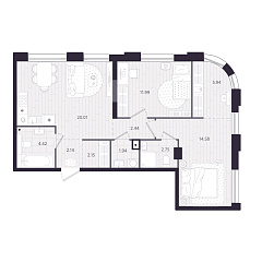 2-комнатная 68,36 м&sup2;