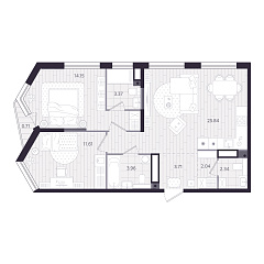 2-комнатная 67,23 м&sup2;