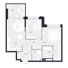 2-комнатная 66,29 м&sup2;
