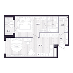 1-комнатная 53,81 м&sup2;