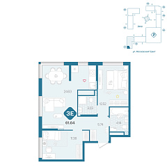 2-комнатная 61,64 м²