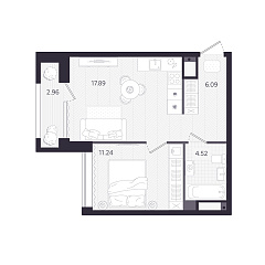 1-комнатная 40,63 м&sup2;