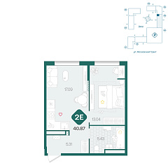 1-комнатная 40,87 м&sup2;