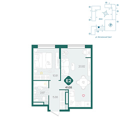 1-комнатная 41,08 м&sup2;
