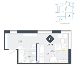 Студия 29,78 м&sup2;