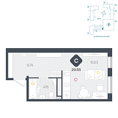 Студия 29,55 м&sup2;