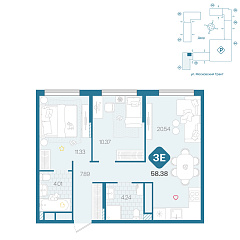 2-комнатная 58,38 м²