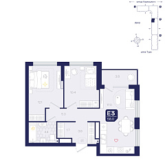 2-комнатная 58 м²