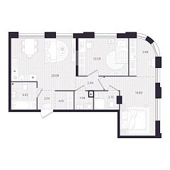 2-комнатная 68,47 м&sup2;