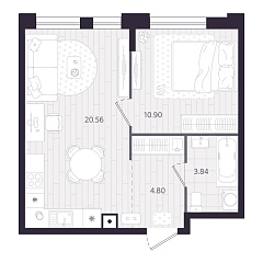 1-комнатная 40,1 м&sup2;