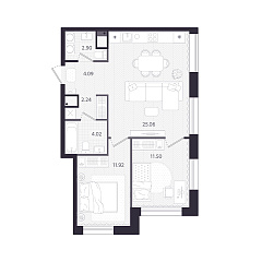 2-комнатная 61,72 м&sup2;