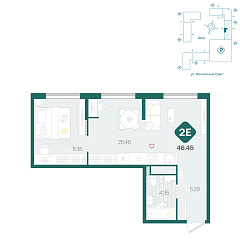 1-комнатная 46,45 м²
