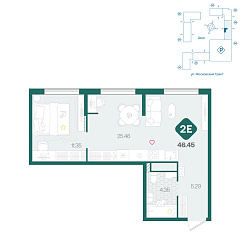 1-комнатная 46,45 м²