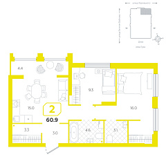 2-комнатная 60,9 м²