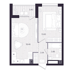 1-комнатная 41,59 м&sup2;