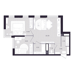 2-комнатная 54,59 м&sup2;