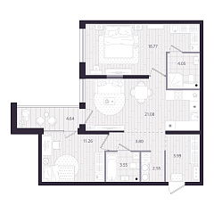 2-комнатная 73,37 м&sup2;