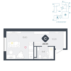 Студия 29,94 м&sup2;
