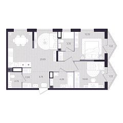 2-комнатная 64,65 м&sup2;