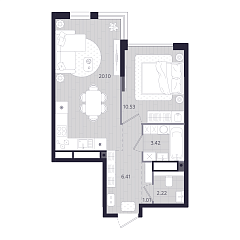 1-комнатная 43,69 м&sup2;