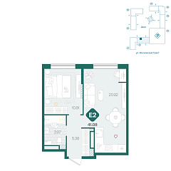 1-комнатная 41,08 м&sup2;