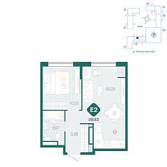 1-комнатная 39,83 м²
