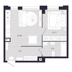 1-комнатная 41,88 м&sup2;