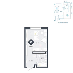 Студия 26,03 м&sup2;
