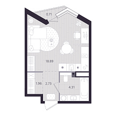 Студия 28,1 м&sup2;