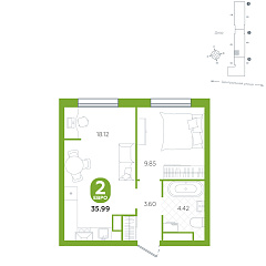 1-комнатная 35,99 м²