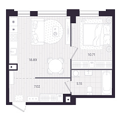 1-комнатная 41,77 м&sup2;
