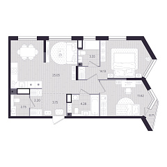 2-комнатная 67,32 м&sup2;