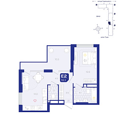 1-комнатная 52,3 м²