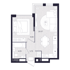 1-комнатная 38,12 м&sup2;