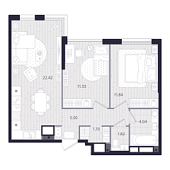 2-комнатная 58,45 м&sup2;