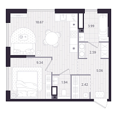 1-комнатная 44,01 м&sup2;