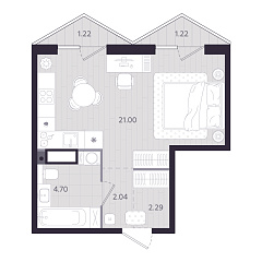 Студия 30,77 м&sup2;